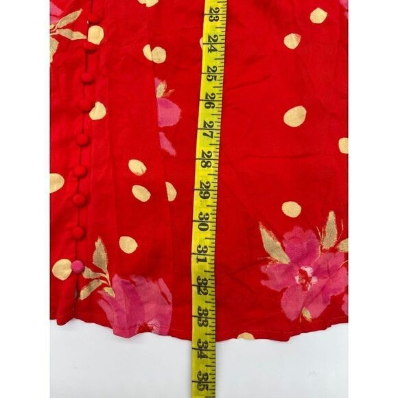 Free People Mini Dress Button Down Long Sleeves V Neck Sz XS Red w Flowers NWOT - Picture 4 of 13